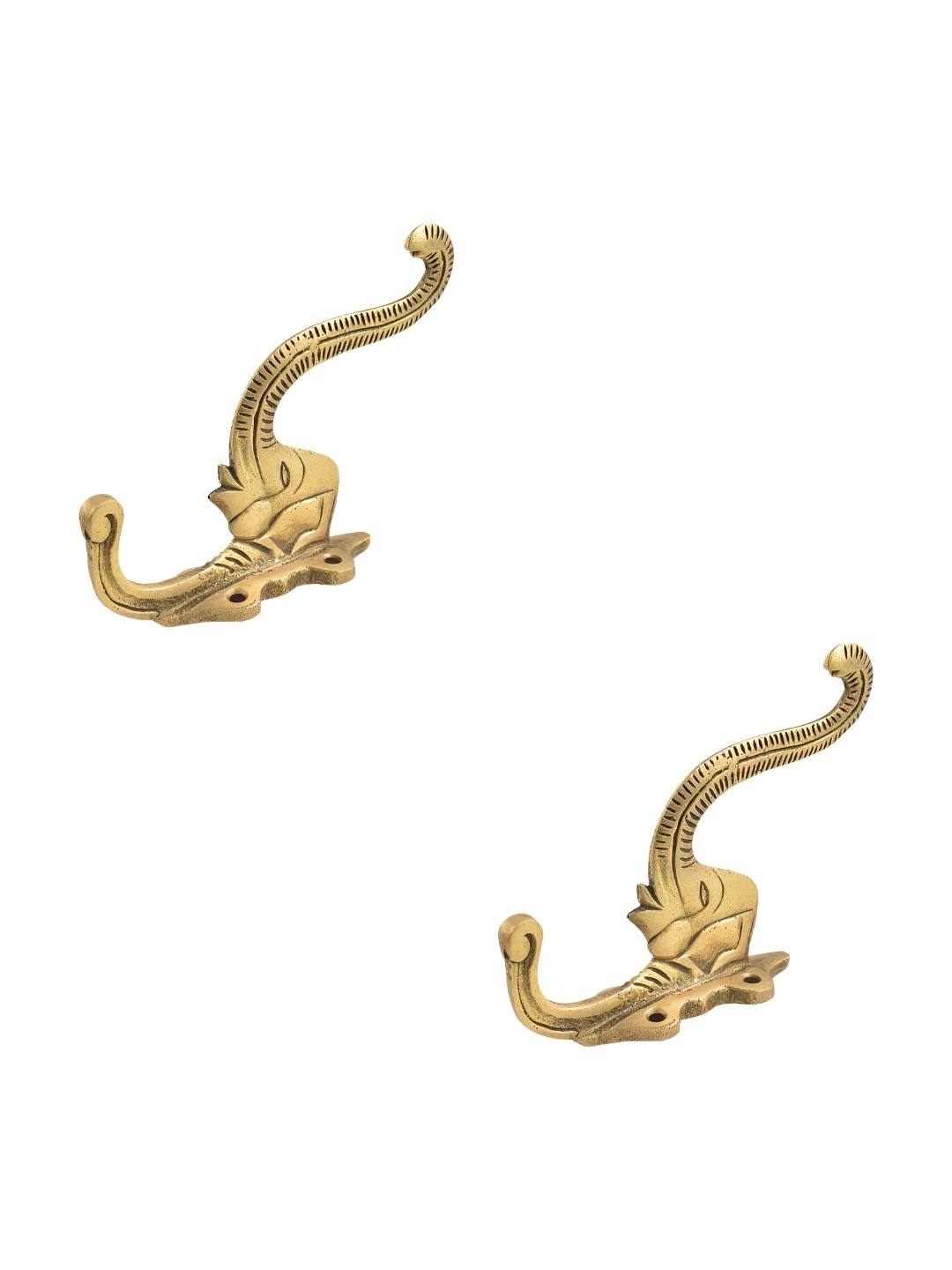 

IndianShelf Gold Toned 2 Pieces Elephant Brass Wall Hooks