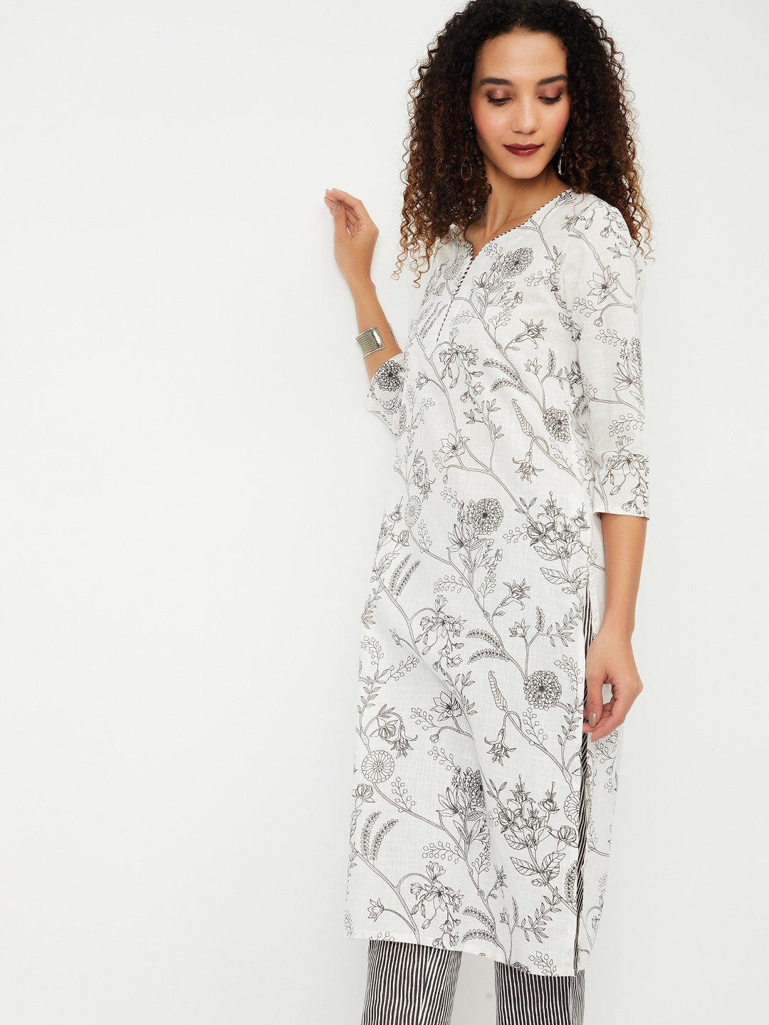 

max Women Floral Printed Regular Kurta with Trousers, Grey