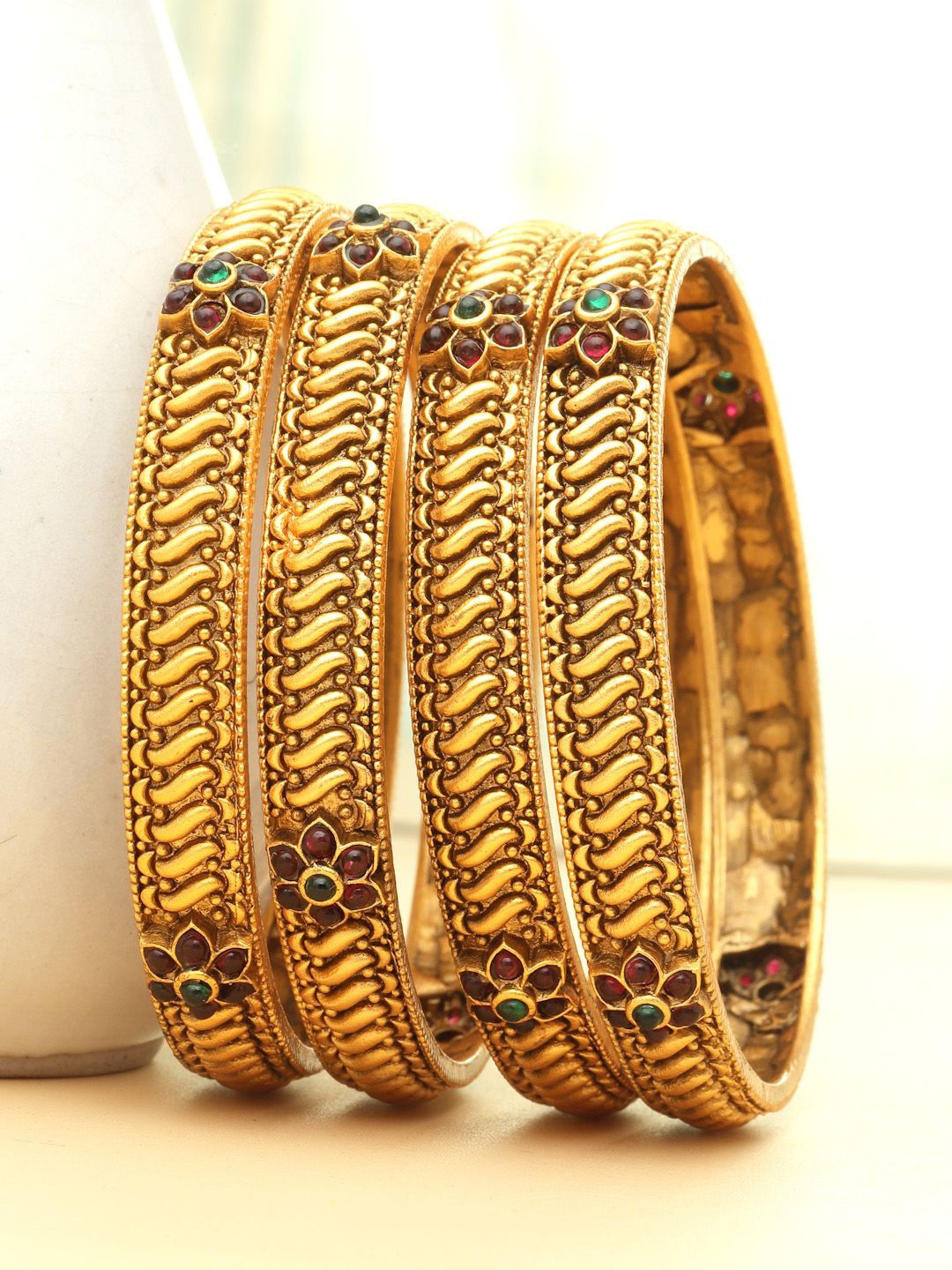 

PANASH Pack Of 4 24 CT Gold-Plated Antique Bangles