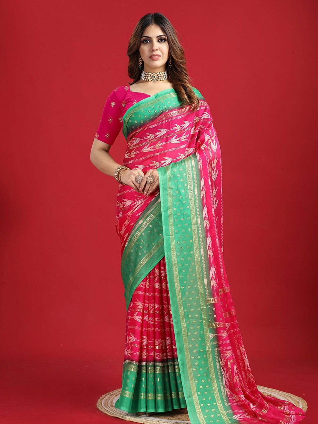 

A.V.M Prints Ethnic Motifs Printed Woven Design Saree, Rose