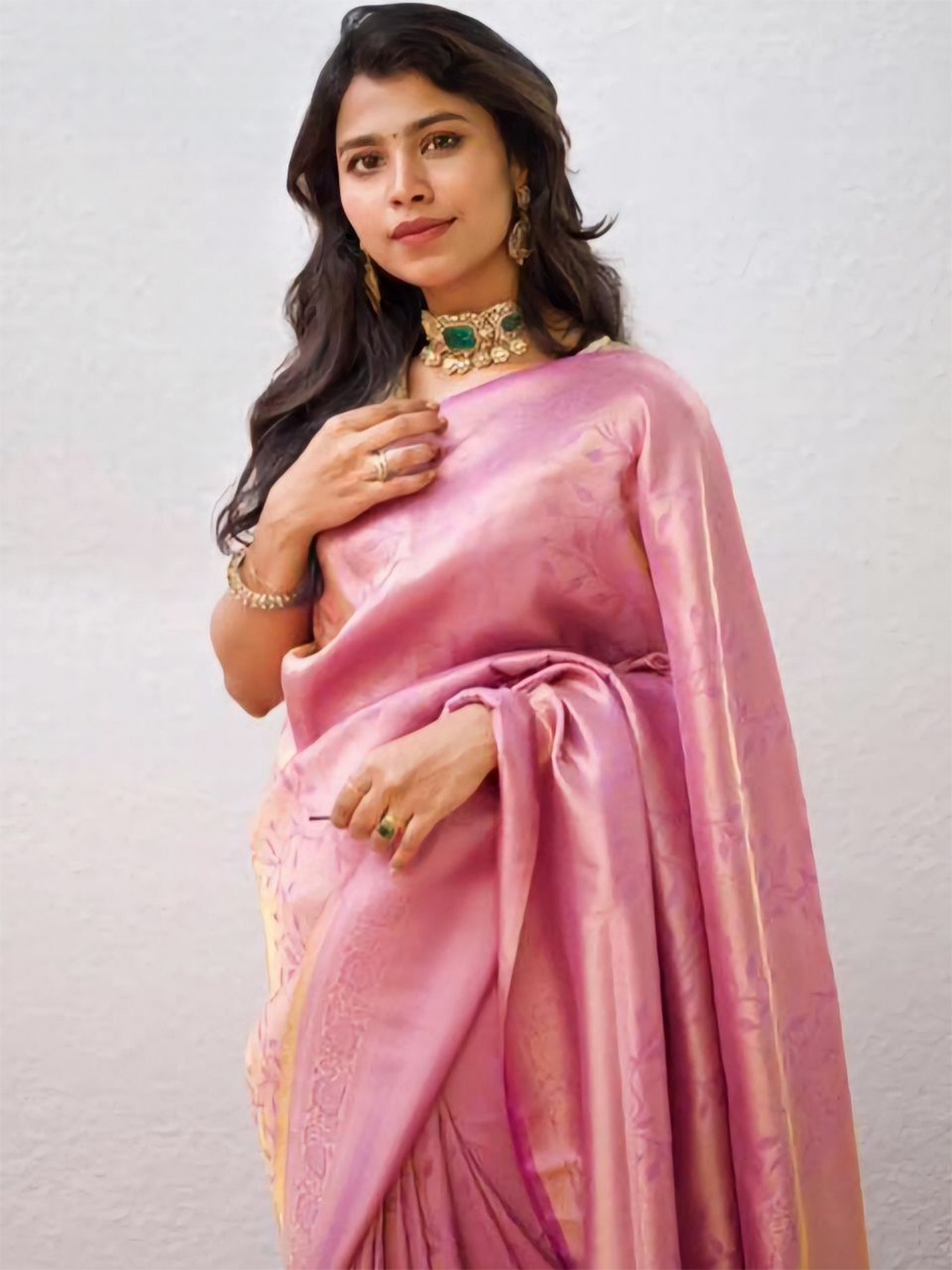 

Wuxi Woven Design Pure Silk Banarasi Saree, Pink
