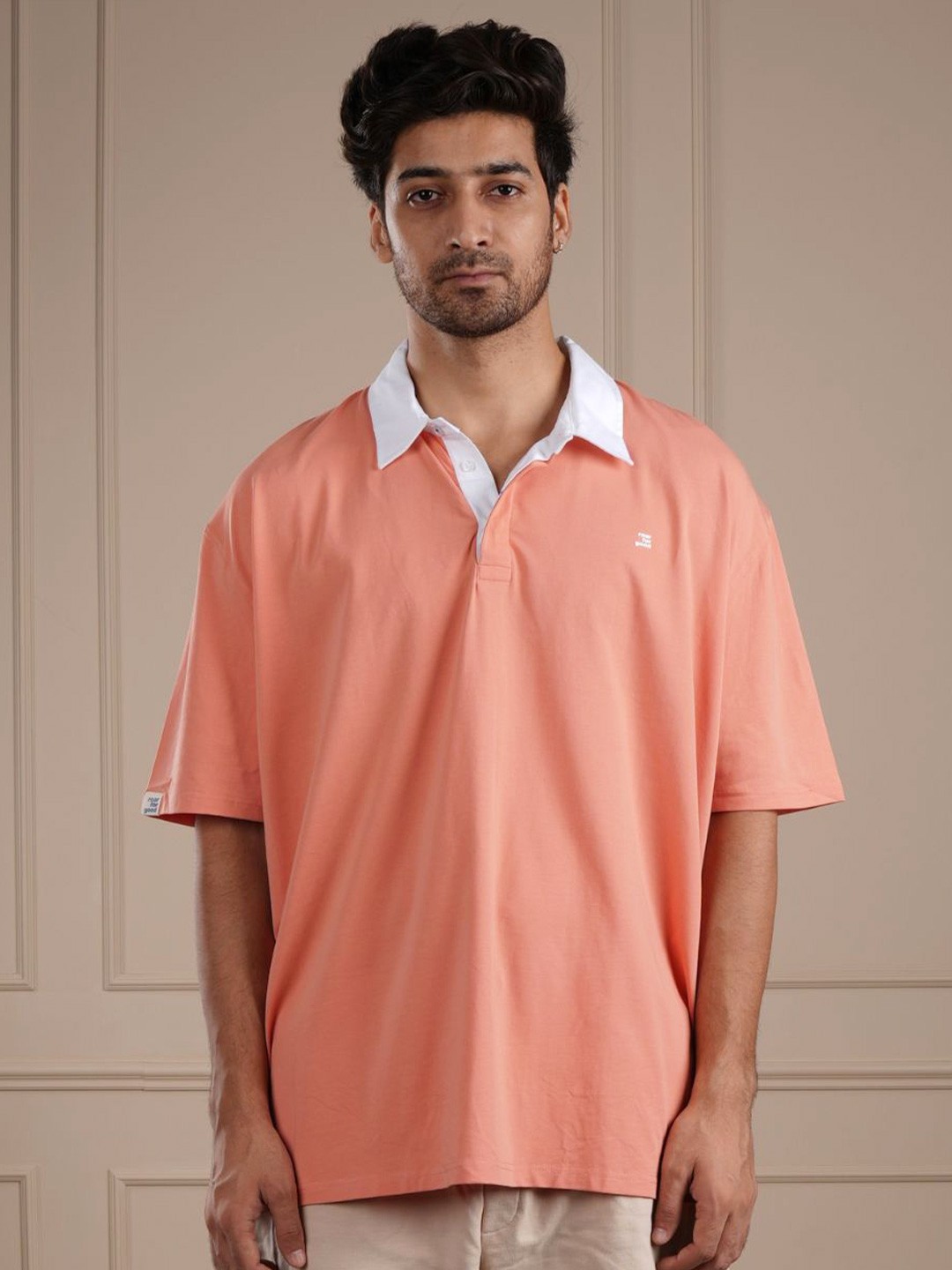 

ROAR FOR GOOD Men organic- ss-25 Polo Collar Cotton Casual T-shirt, Coral