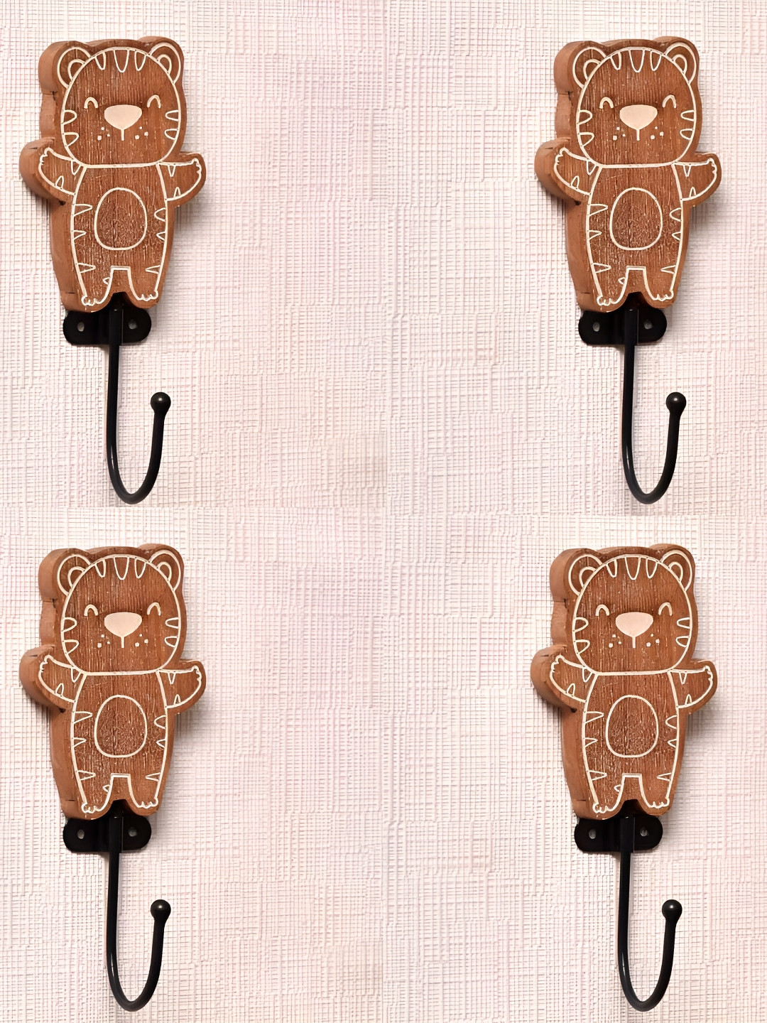 

IndianShelf Brown & White 4 Pieces Wood Tiger Door Hangers Wall Hooks