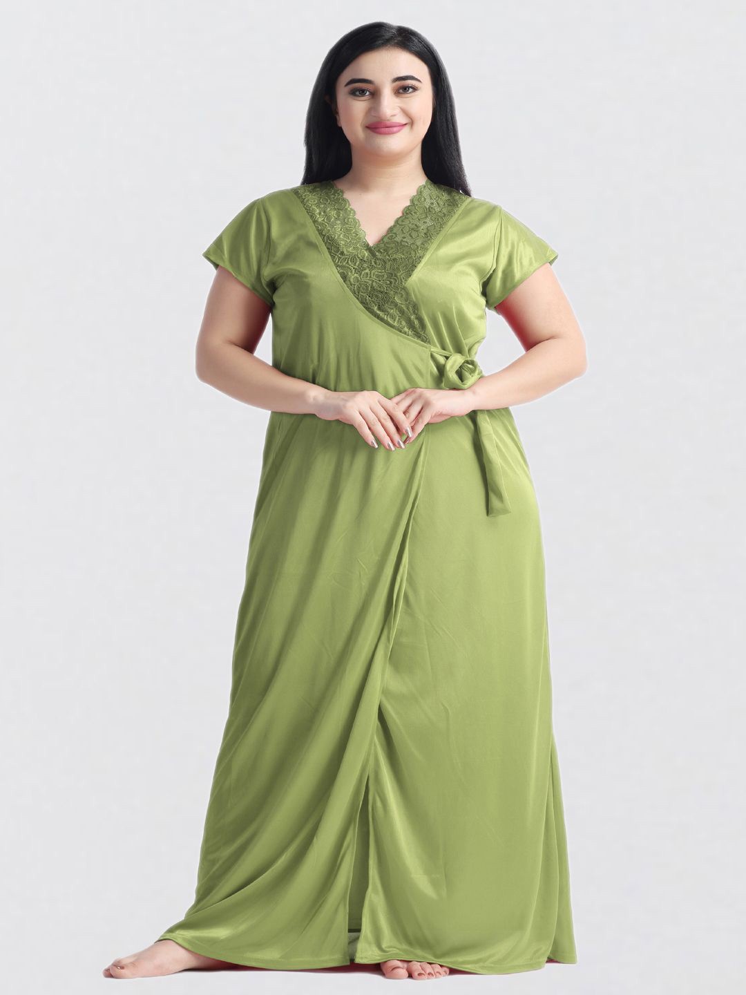 

NIGHT KEYS Set Of 6 Satin Maxi Nightdress, Green