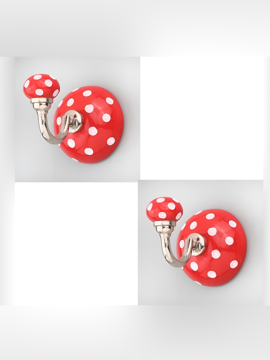 

IndianShelf Red & White 2 Pieces Dots Printed Ceramic Wall Hooks