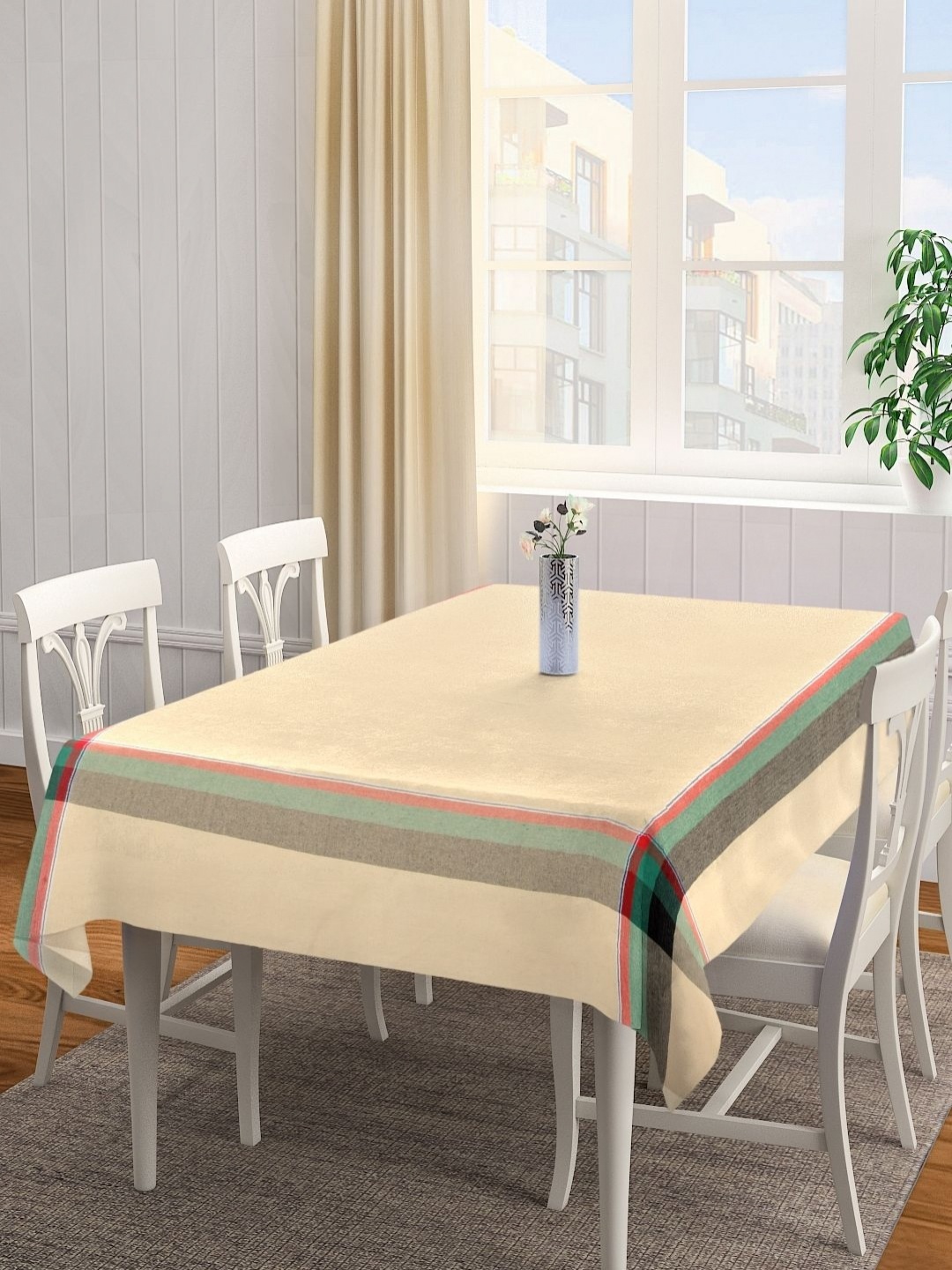 

Aura Beige & Green Cotton 6-Seater Table Cover