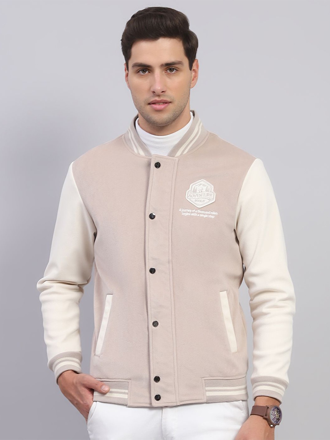 

rock.it Men Printed Mock Collar Sweatshirt, Beige