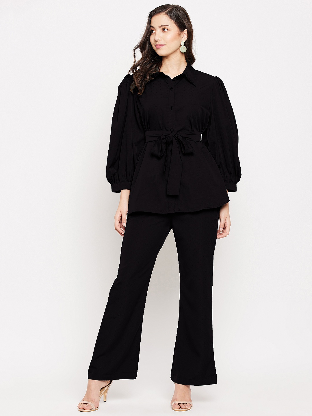 

DressBerry Black Long Puff Sleeves Shirt & Trouser
