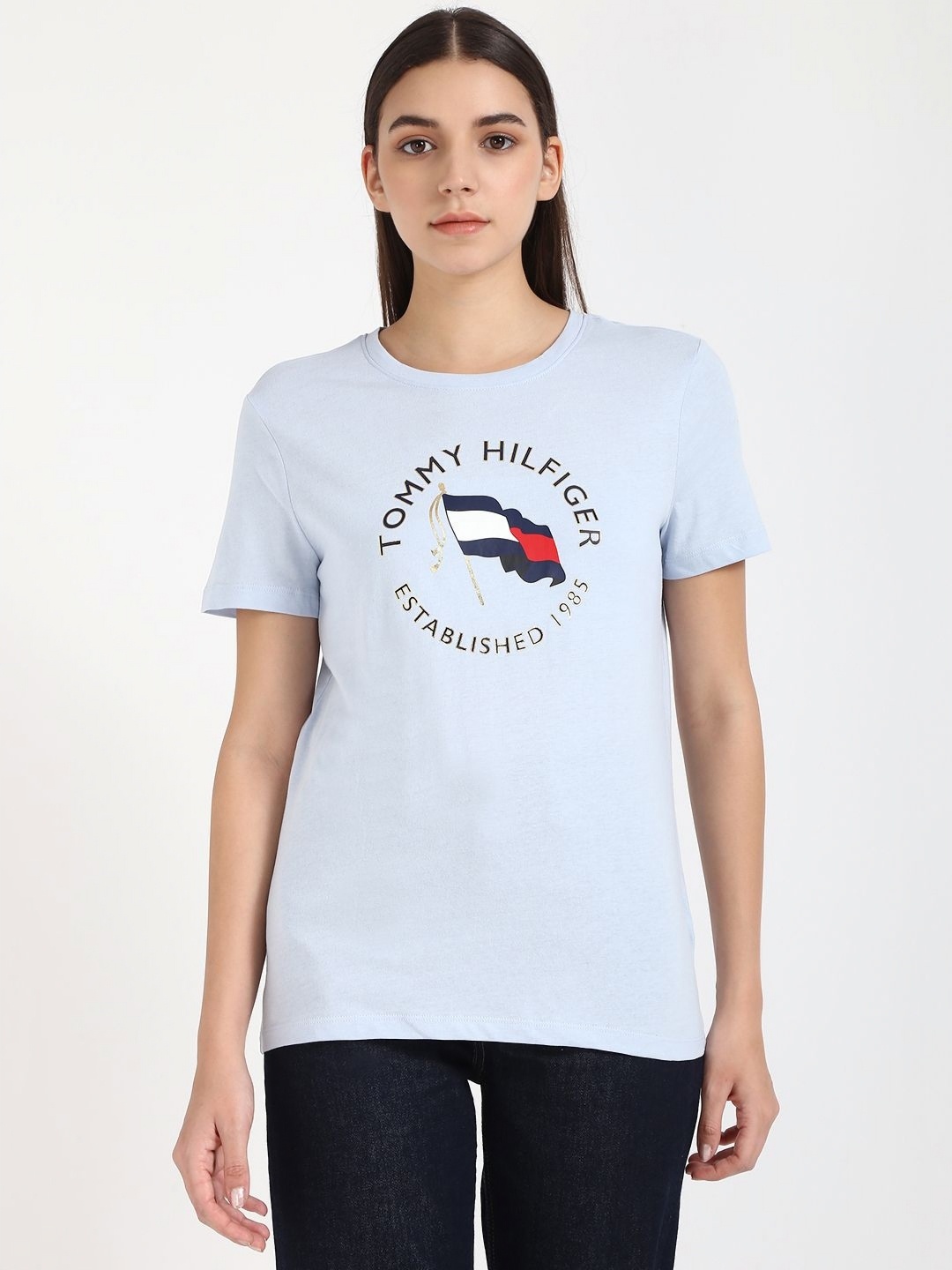 

Tommy Hilfiger Women Printed Applique T-shirt, Blue