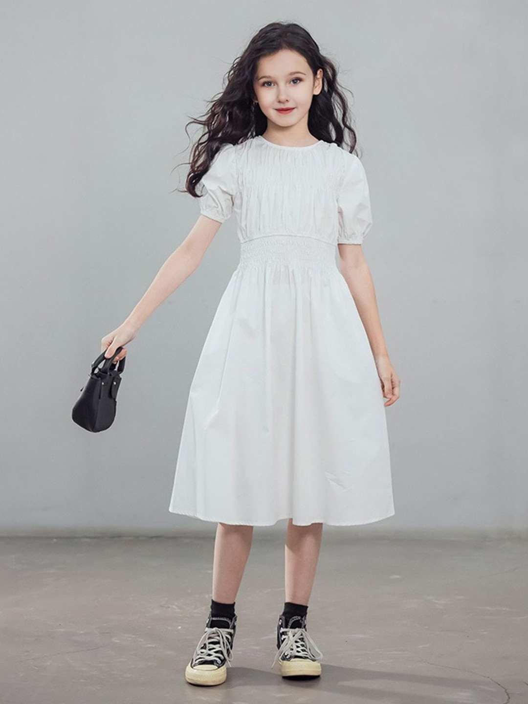 

INCLUD Girls Fit & Flare Midi Dress, White