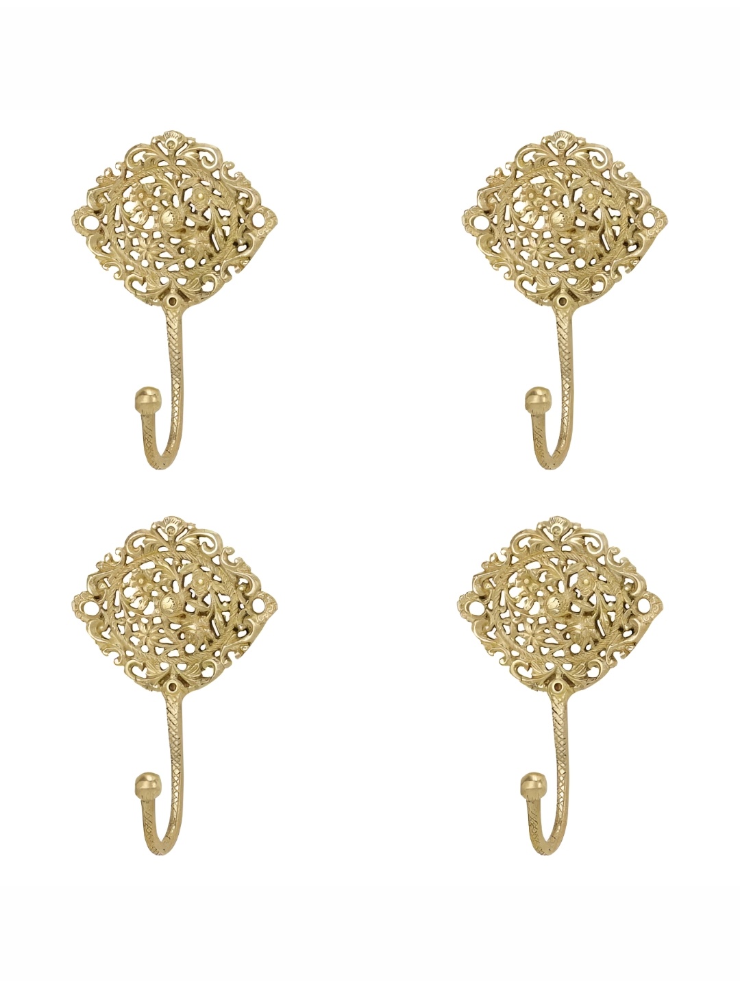 

IndianShelf Gold-Toned 4 Pieces Brass Floral Wall Hanger Hooks