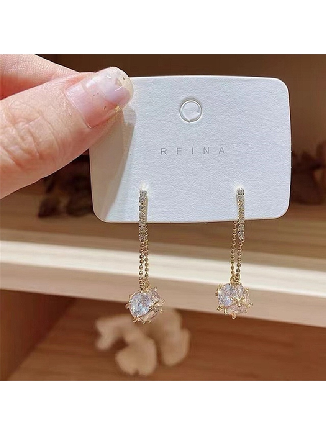 

DESTINY JEWELS Gold-Plated Cubic Zirconia Studded Geometric Drop Earrings