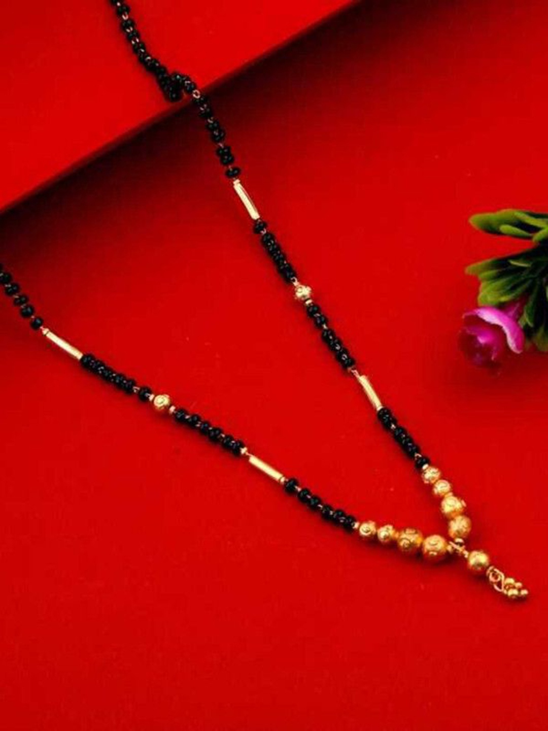 

Wynona Set Of 2 Gold-Plated Artificial Stones and Beads Mangalsutra, Black