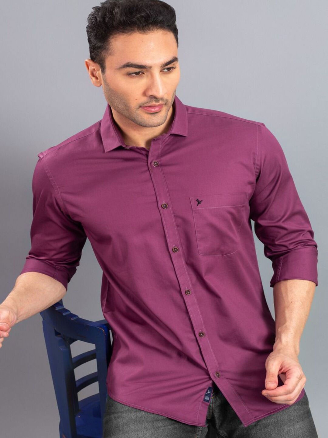 

Blueisland Clothing Men Standard Spread Collar Solid Cotton Formal Shirt, Purple