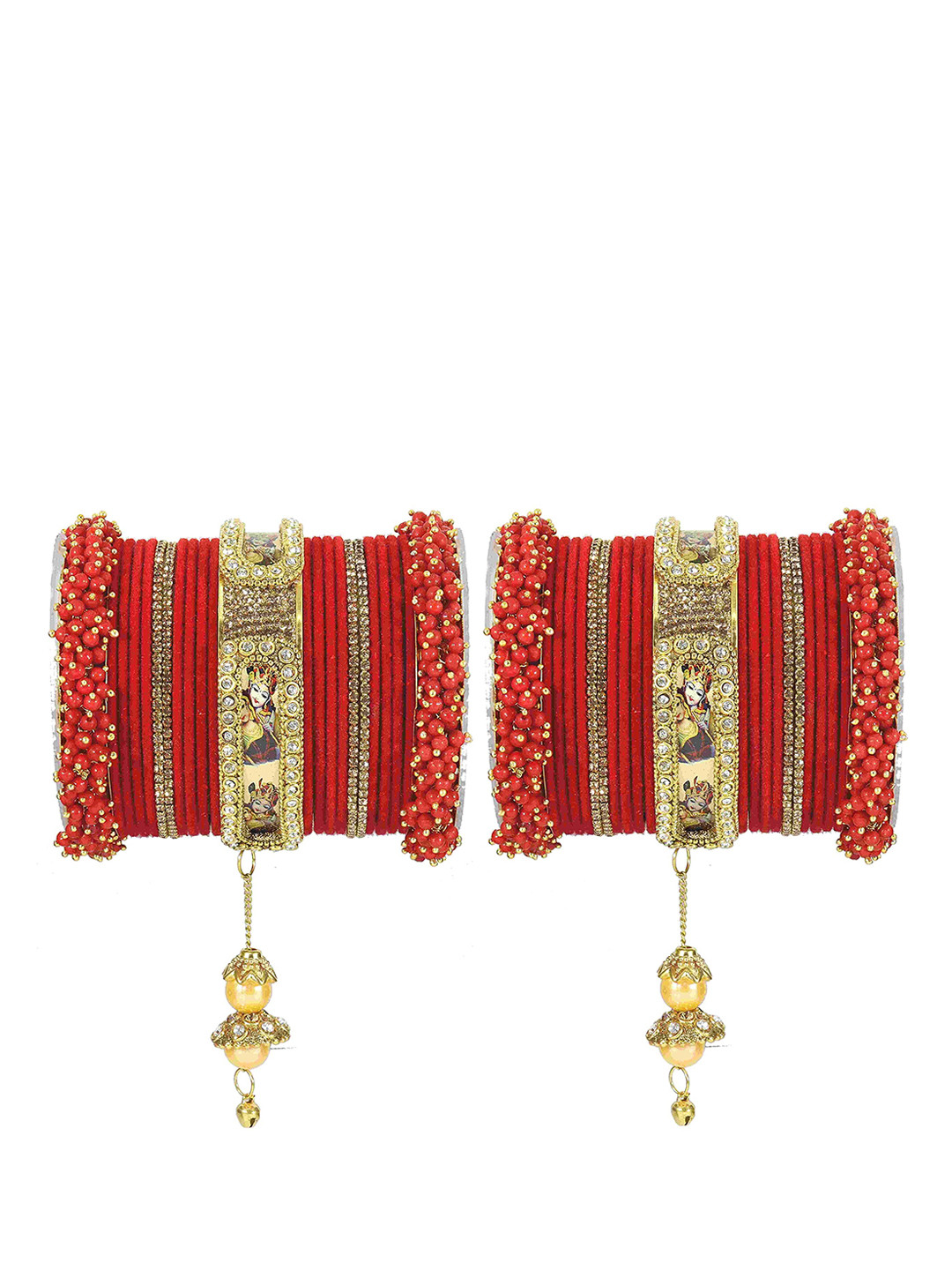 

ZULKA Set Of 46 Stone-Studded Bangles, Red