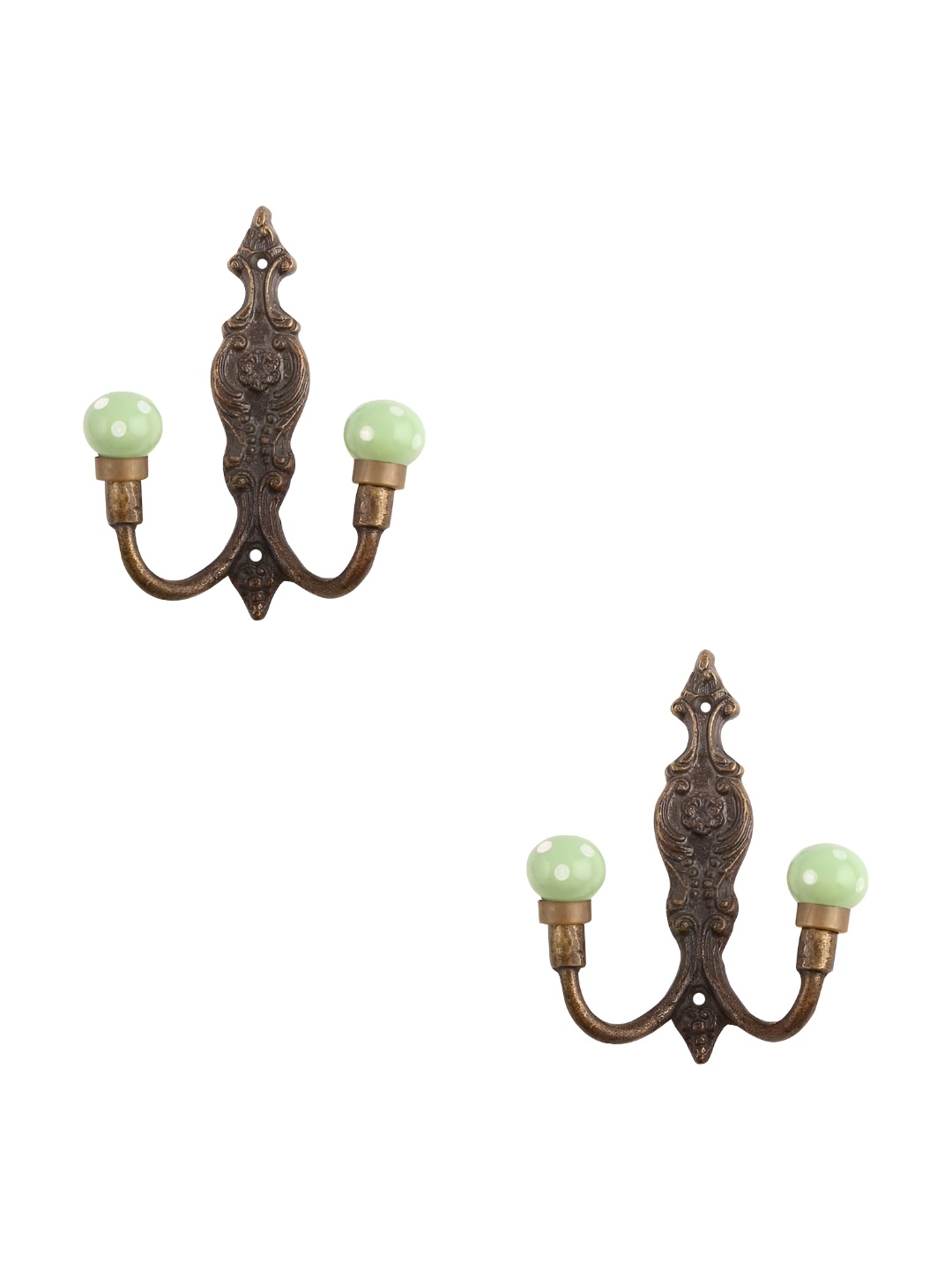 

IndianShelf Green and Bronze 2 Pieces Ceramic Dot Wall Hooks