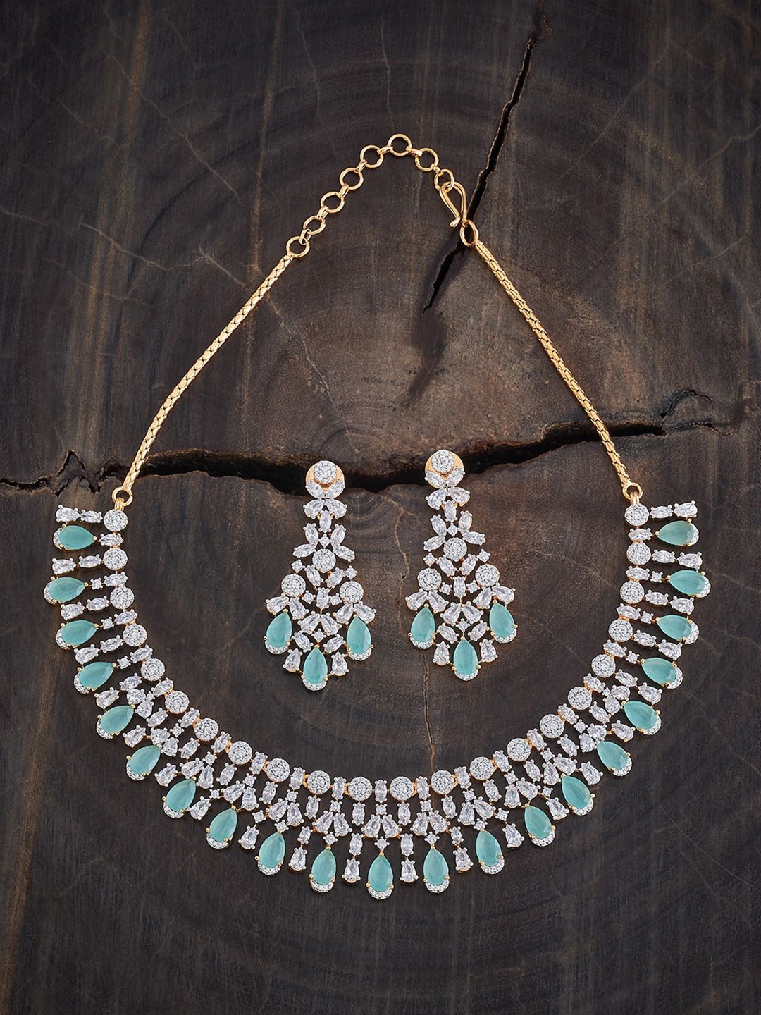 

Kushal's Fashion Jewellery Rhodium-Plated CZ-Studded Jewellery Set, Gold