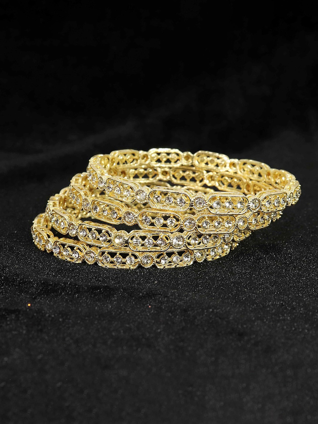 

ZULKA Set of 4 Golden Metal Zircon Diamond Stone Bangles, Gold