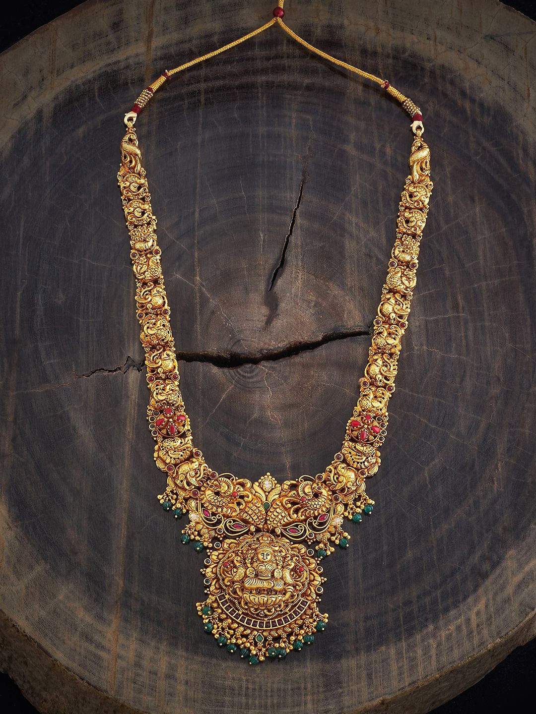 

Kushal's Fashion Jewellery 92.5 Pure Silver Gold-Plated Stone Studded Temple Necklace