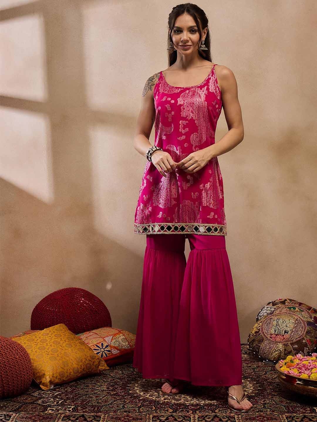 

MABISH by Sonal Jain Ethnic Motifs Printed Straight Kurti with Sharara, Pink