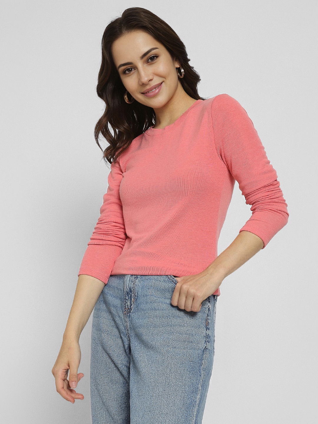 

AMERICAN EAGLE OUTFITTERS Women Ribbed Slim Fit T-shirt, Pink