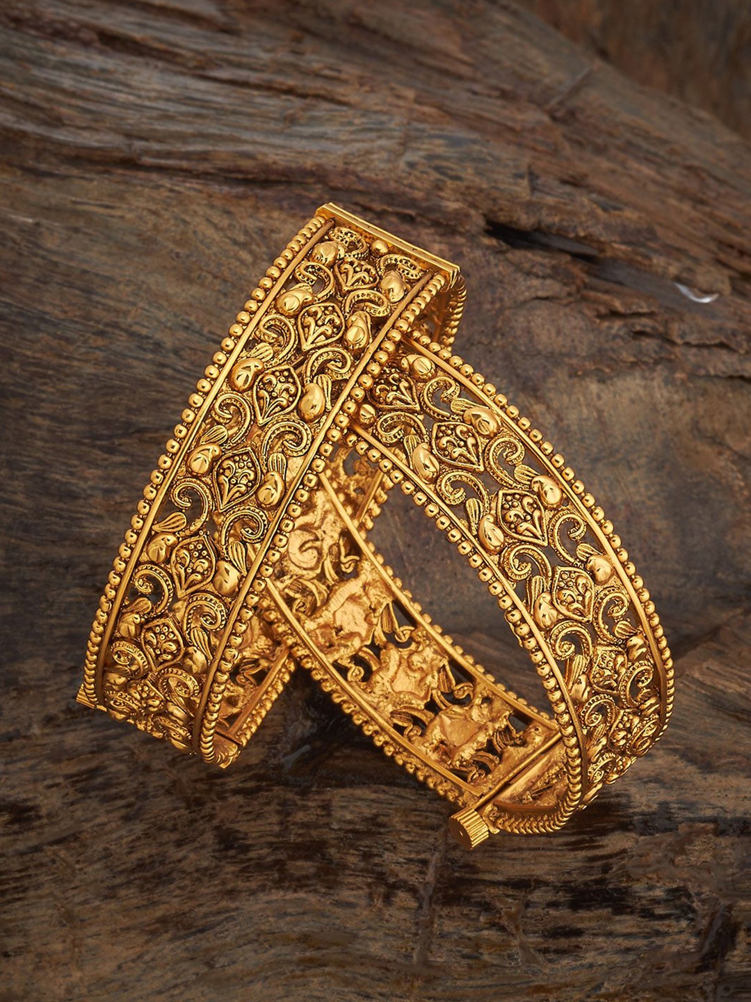 

Kushal's Fashion Jewellery Set Of 2 Gold-Plated Antique Bangles