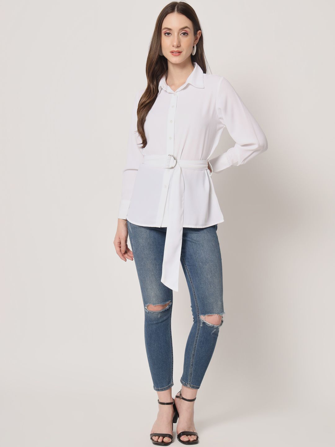 

BAESD Women Classic Spread Collar Solid Casual Shirt, White