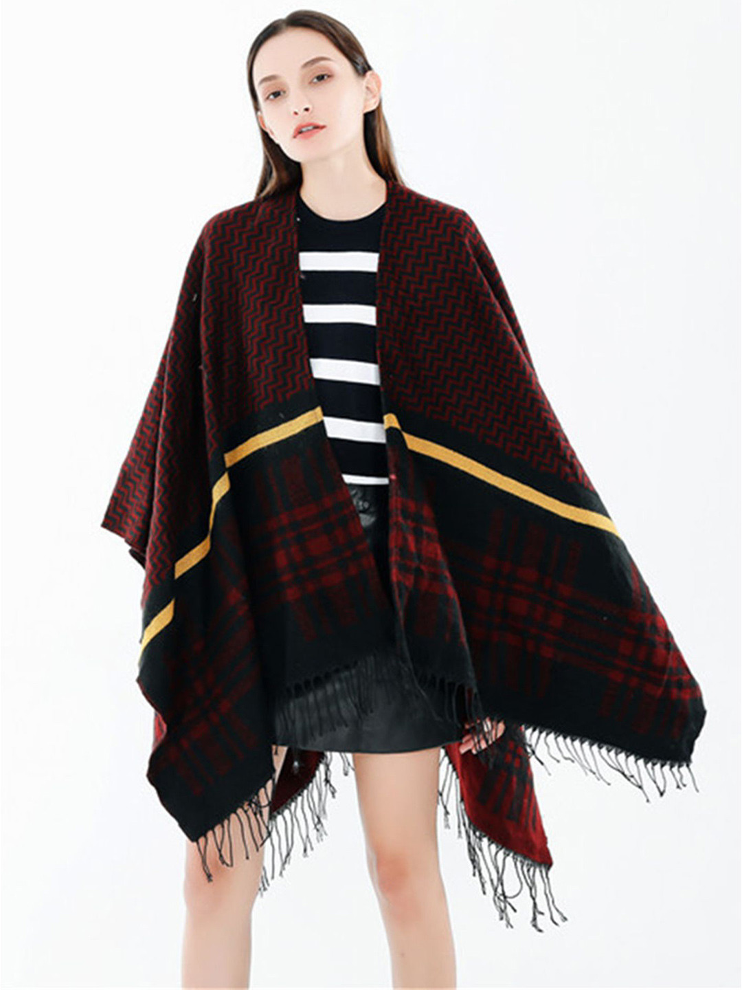 

LULU & SKY Women Striped Shrug, Red