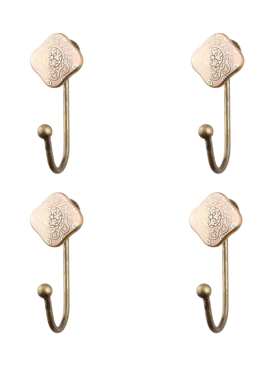

IndianShelf Gold & Peach Toned 4 Pieces Ceramic Wall Hooks