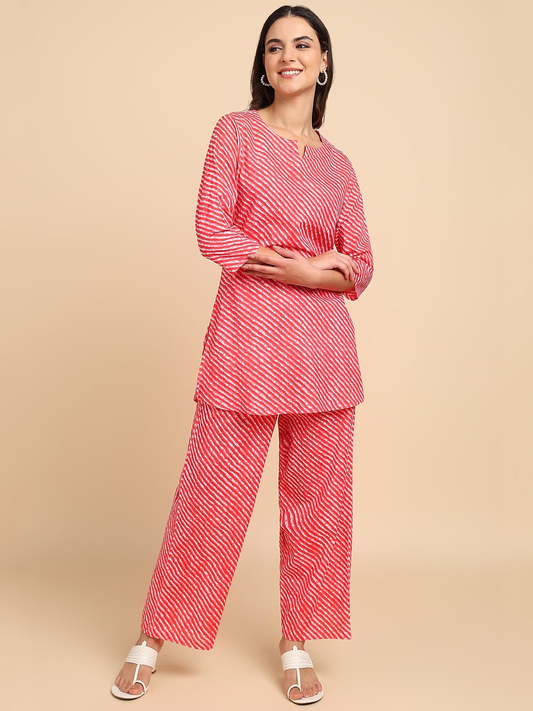

Label Ceres Striped Pure Cotton Top With Trousers, Pink