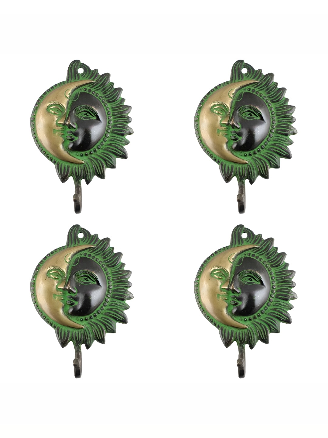 

IndianShelf Bronze Toned 4 Pieces Textured Brass Sun Moon Coat Hooks