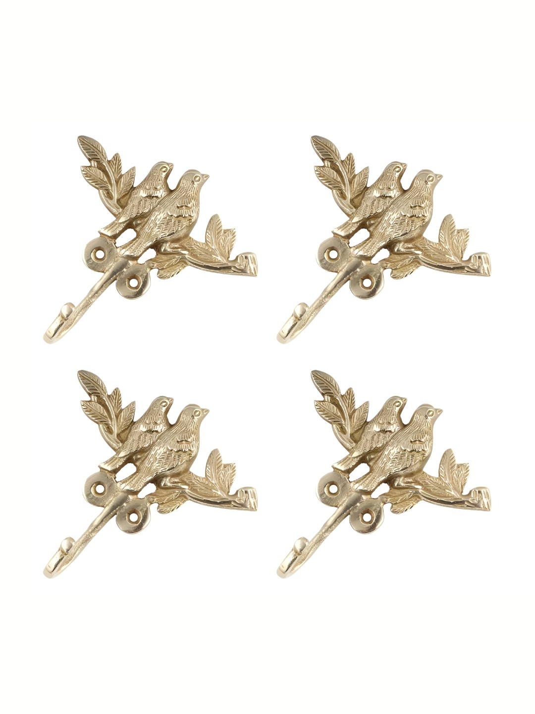 

IndianShelf Gold-Toned 4 Pieces Brass Birds Wall Hanger Coat Hooks