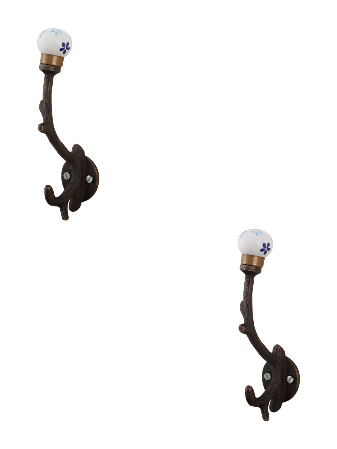 

IndianShelf Blue & White 2 Pieces Ceramic Tiny Tree Wall Hangings Coat Hooks