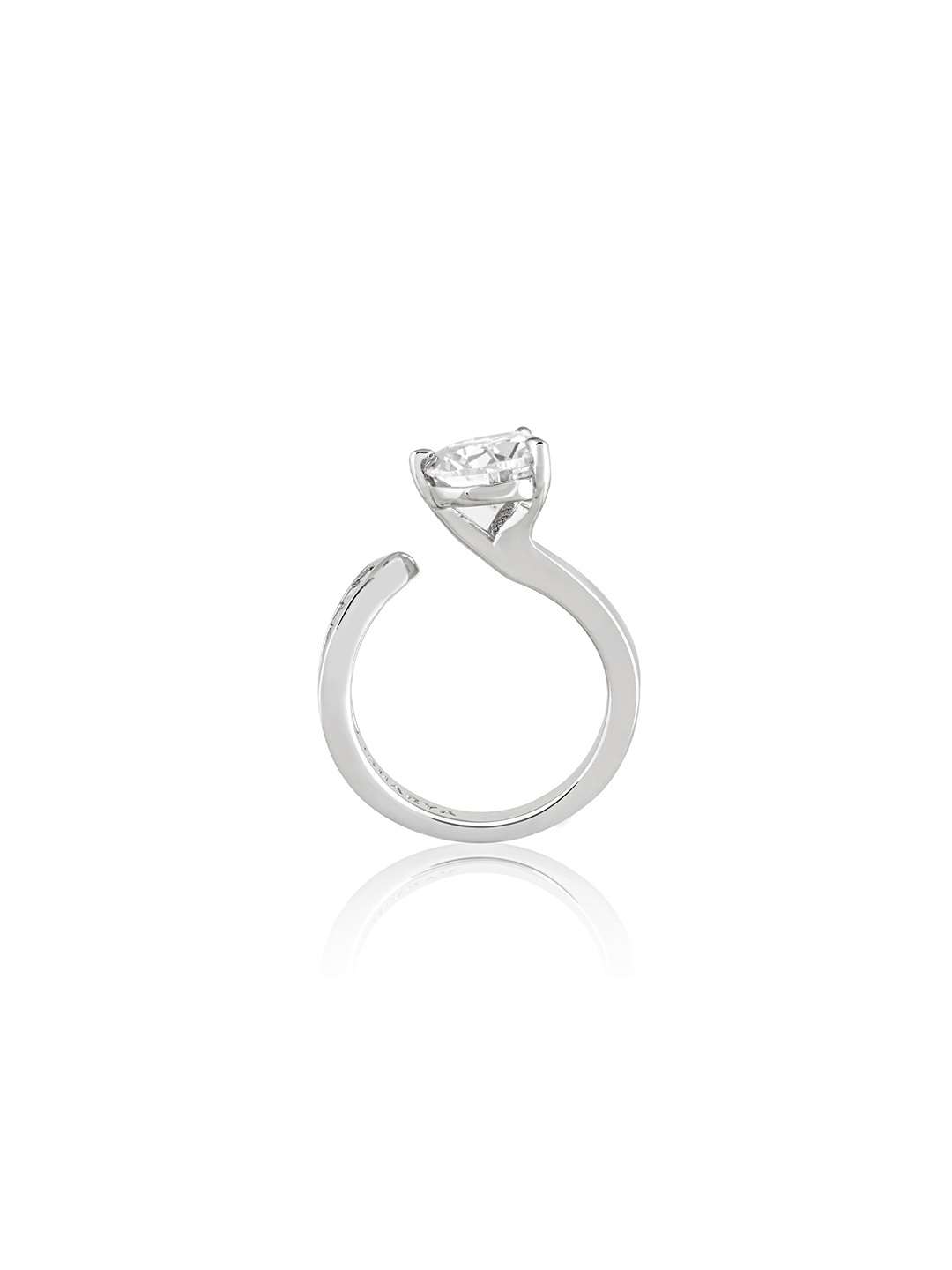 

Isharya Rhodium Plated Cubic Zirconia Stone Studded Luxe Solitaire Promise Finger Ring, Silver