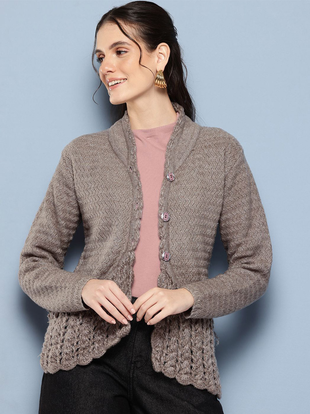 

BAESD Women V-Neck Long Sleeves Woollen Cardigan, Brown