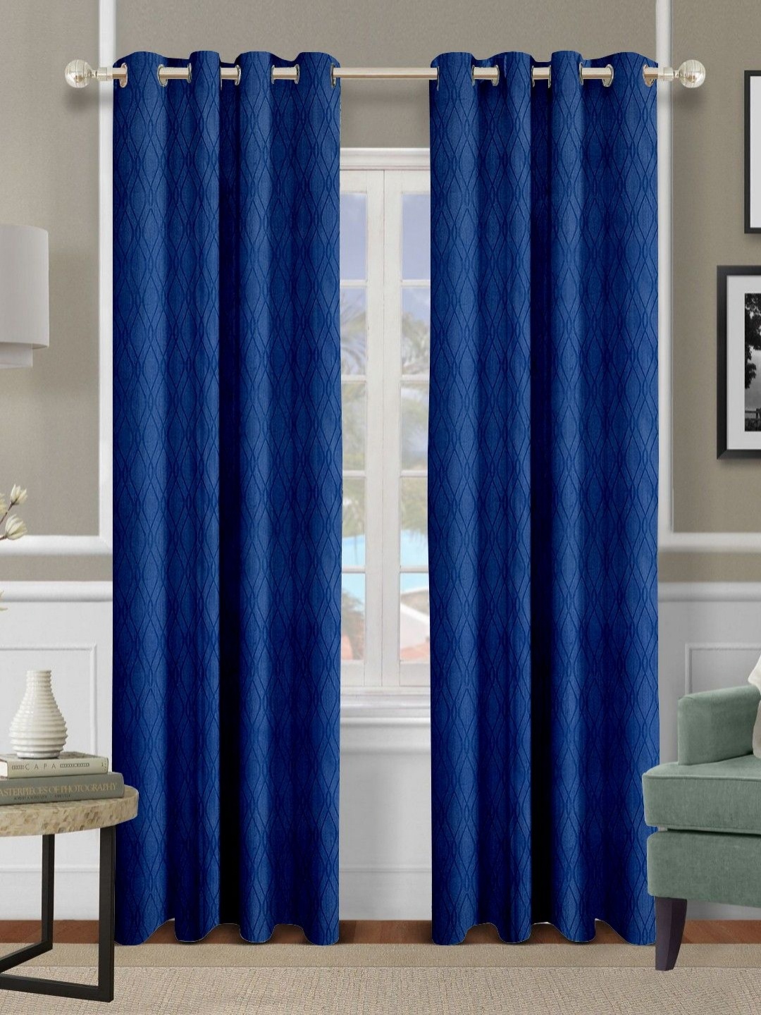 

Cortina Blue 2 Pieces Geometric Printed Long Door Curtains