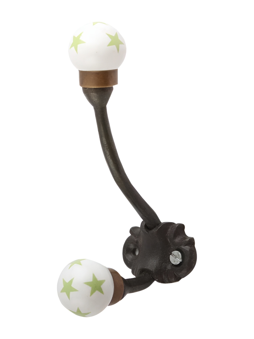 

IndianShelf White & Brown Star Printed Ceramic Wall Hook