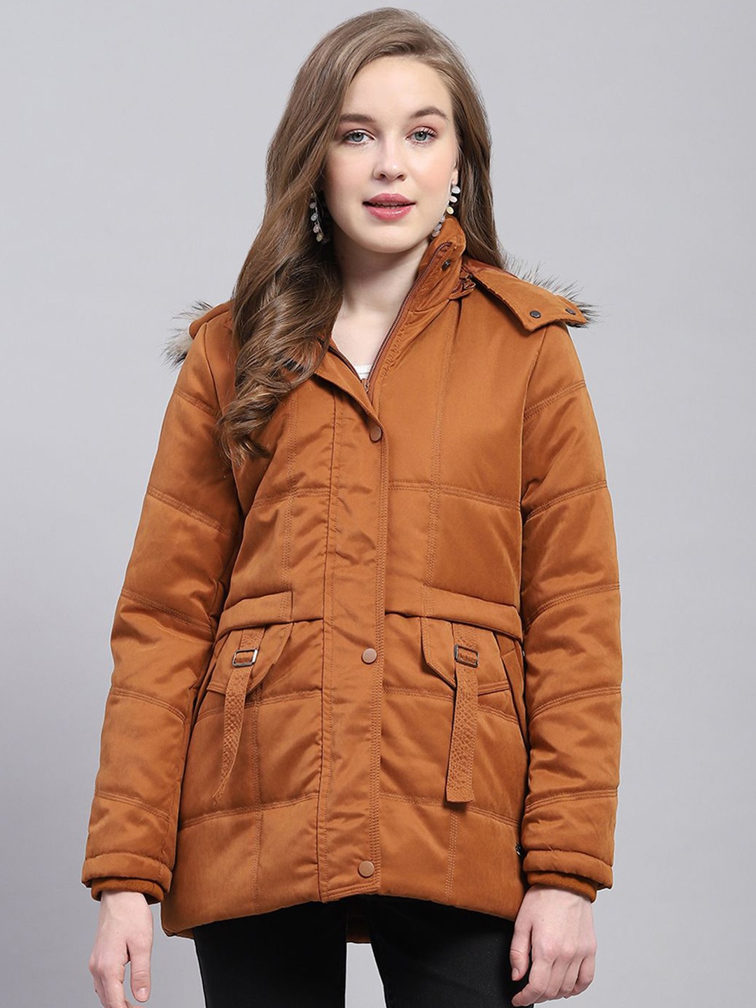 

Monte Carlo Women Hooded Solid Casual Parka Jacket, Rust