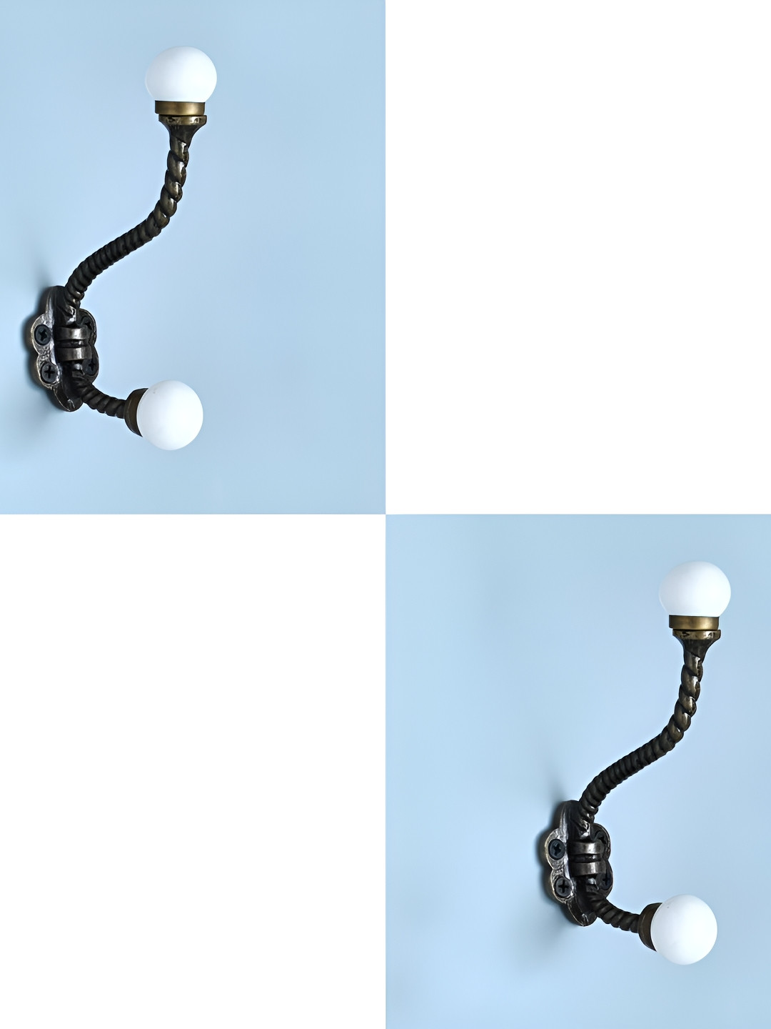 

IndianShelf White 2 Pieces Ceramic and Iron Braid Design Wall Mounted Hooks Kitchen Hanger