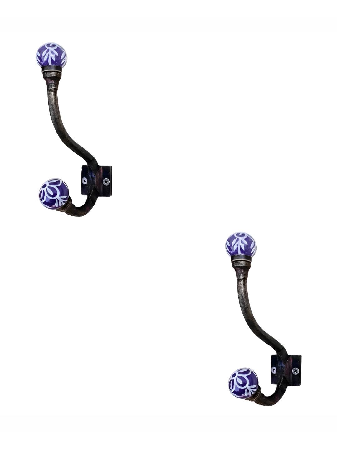 

IndianShelf Blue and White 2 Pieces Floral Printed Ceramic Wall Hooks
