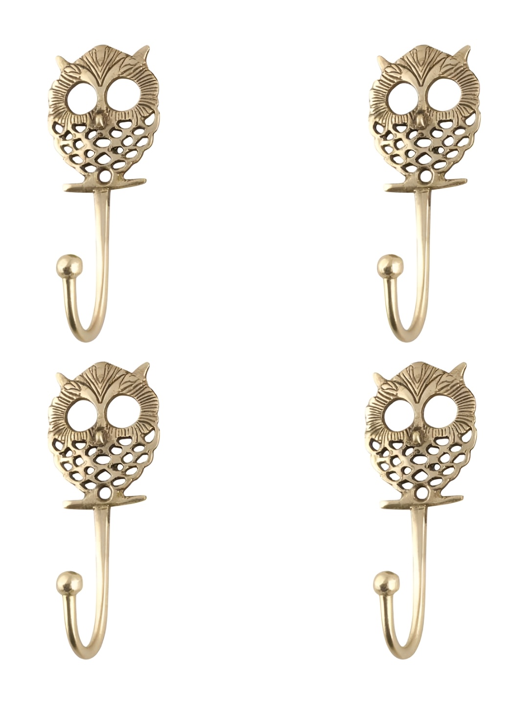 

IndianShelf Gold Toned 4 Pieces Brass Owl Wall Hooks Cloth Hanger