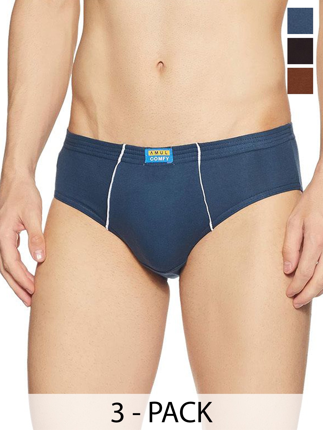

AMUL COMFY Men Pack Of 3 Mid-Rise Basic Briefs Comfy-Brief-IE-3-110, Brown