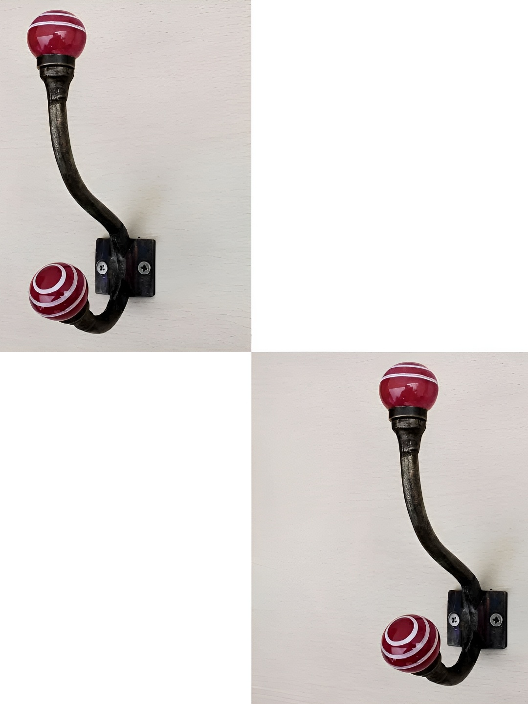 

IndianShelf Red & White 2 Pieces Ceramic Stripped Key Wall Hooks