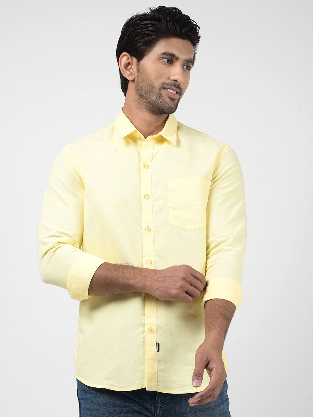 

Numero Uno Men Spread Collar Solid Cotton Slim Fit Casual Shirt, Yellow