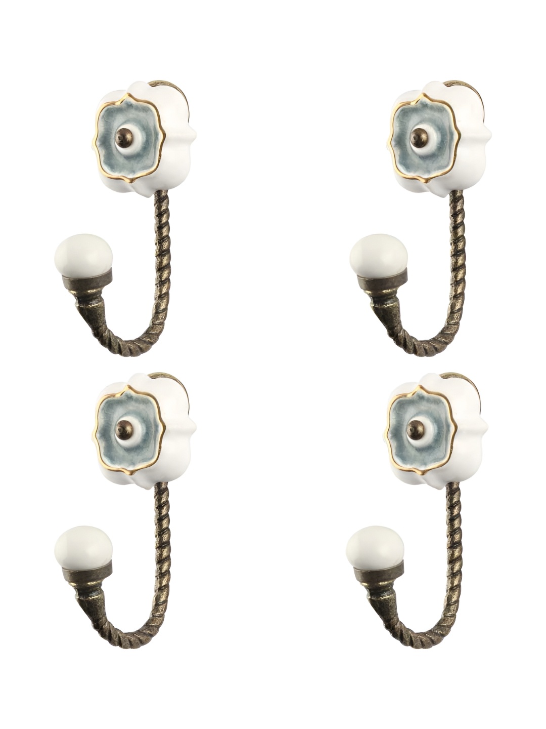 

IndianShelf White & Bronze 4 Pieces Textured Ceramic Wall Hooks