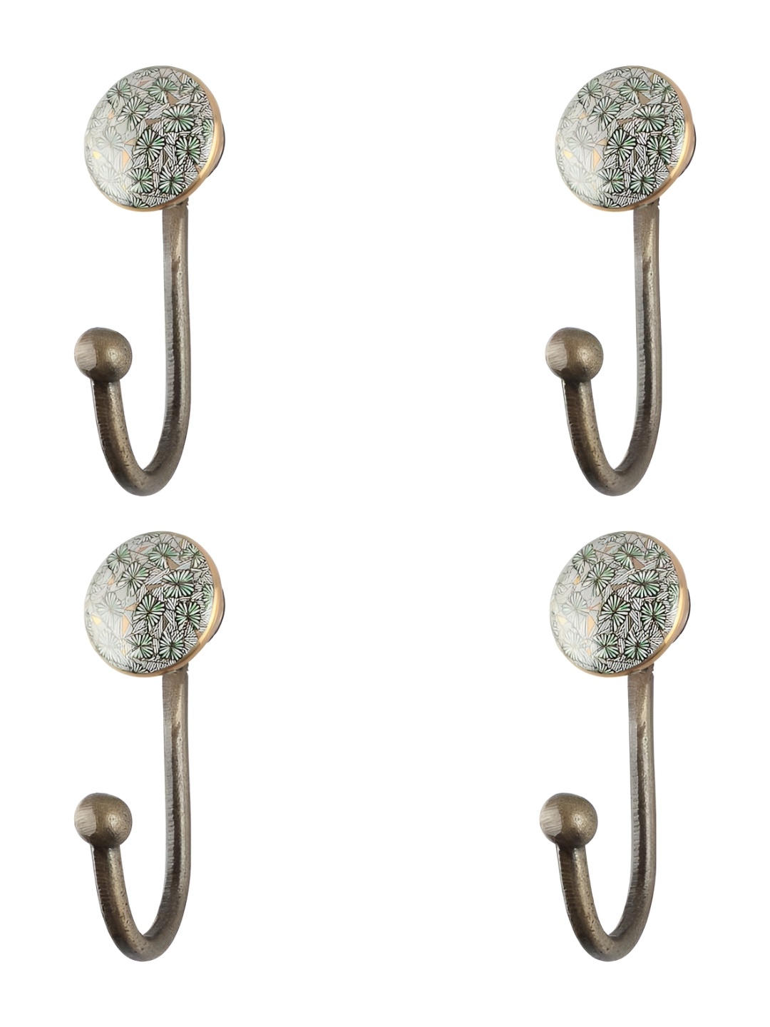 

IndianShelf Green 4 Piece Ceramic Floral Clothes Hanger for Wall Key Hooks