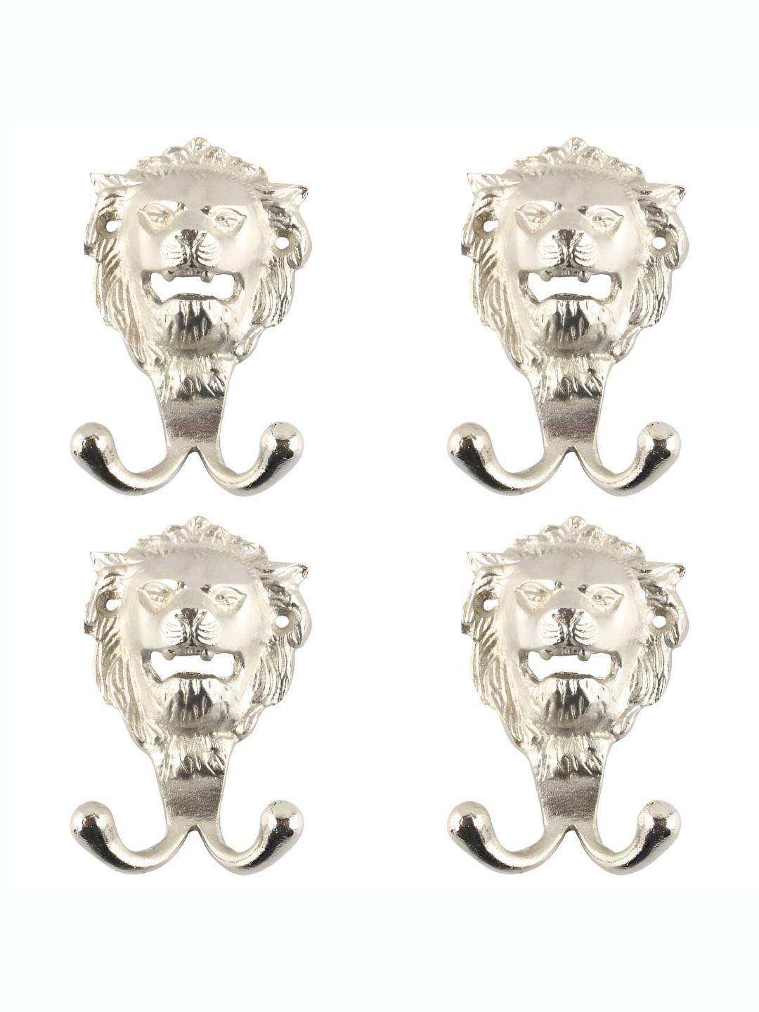 

IndianShelf Silver Toned 4 Pieces Lion Textured Iron Wall Hooks