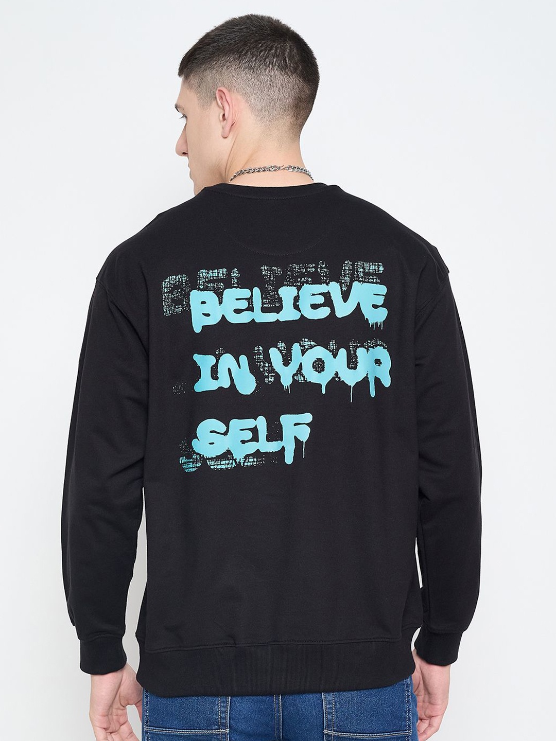 

Mast & Harbour Men Printed Oversized Sweatshirt, Black
