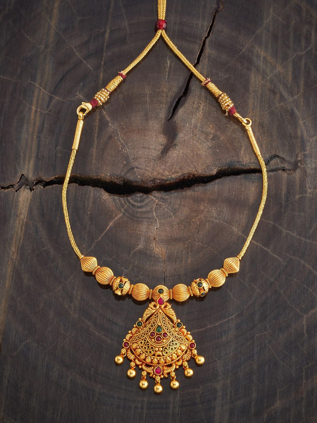 

Kushal's Fashion Jewellery 92.5 Pure Silver Gold-Plated Temple Necklace