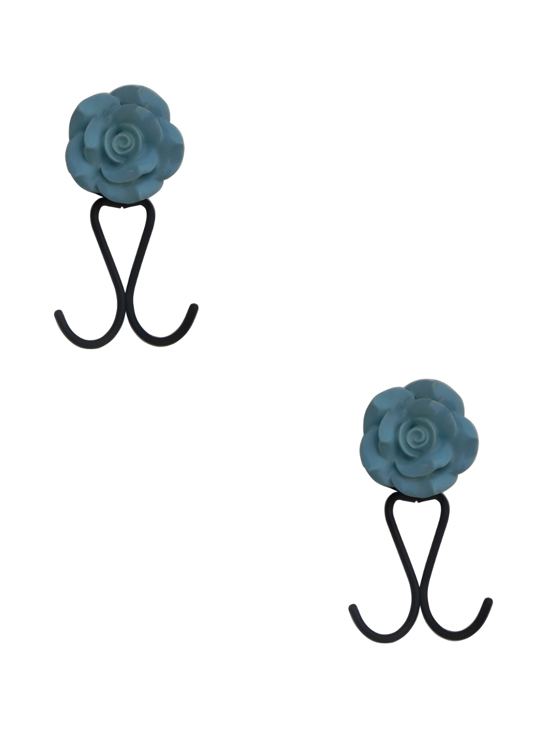 

IndianShelf Blue 2 Pieces Ceramic Rose Wall Mounted Hooks Door Hanger